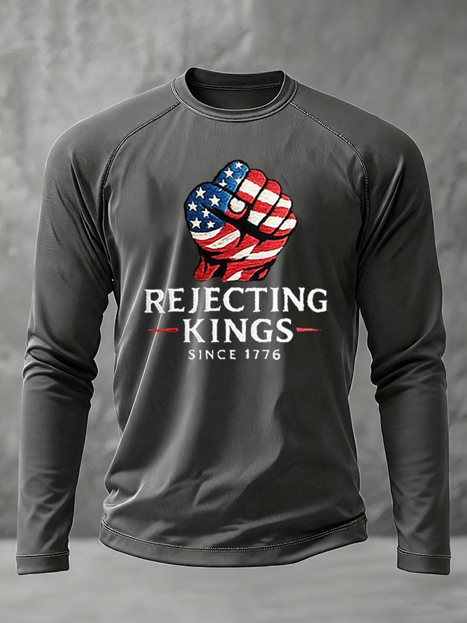 Men's “Rejecting Kings Since 1776â€?Print Raglan Sleeve Printed T-Shirt