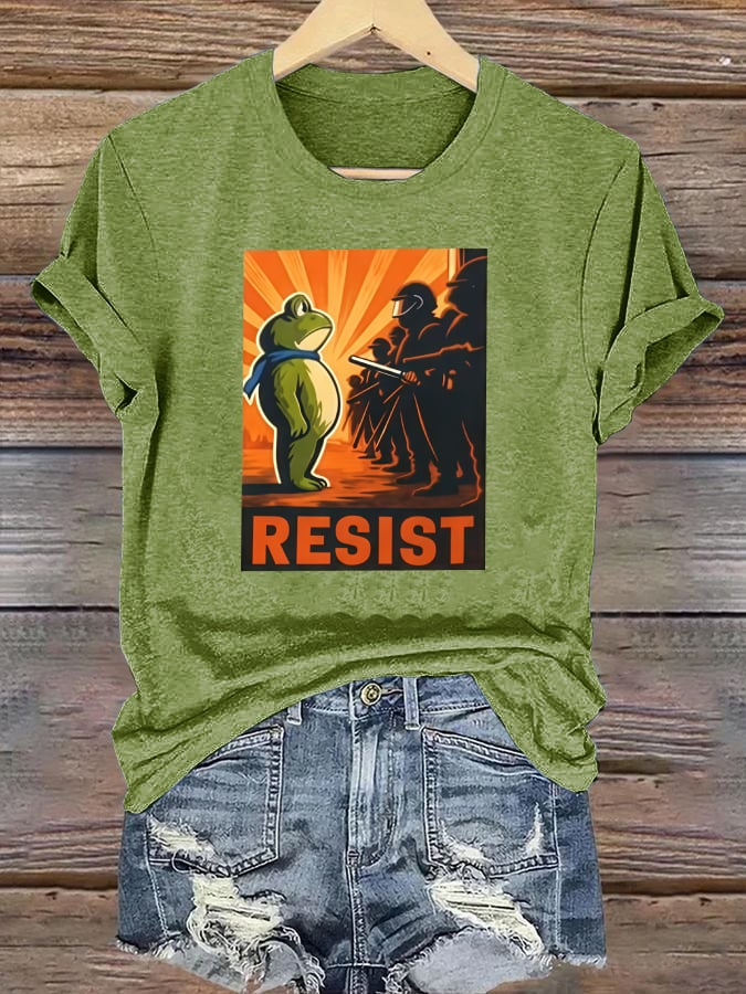 Women's Portland Frog Resist Printed Casual T-Shirt
