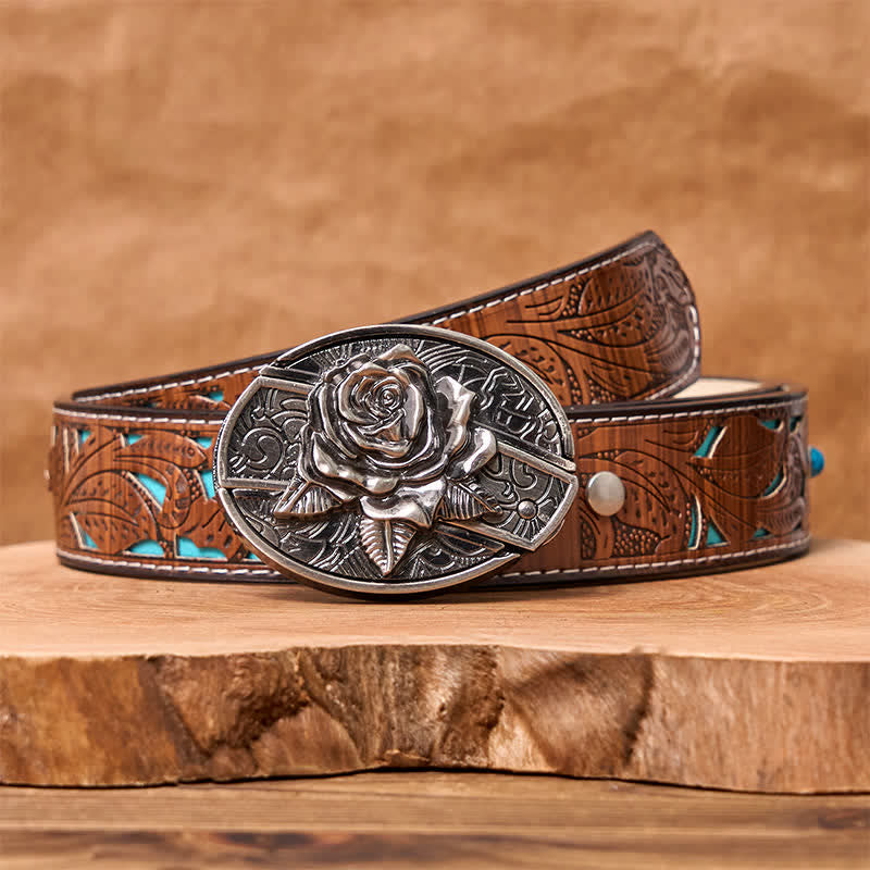 DIY Western Rose Hidden Folding Knife Leather Belt