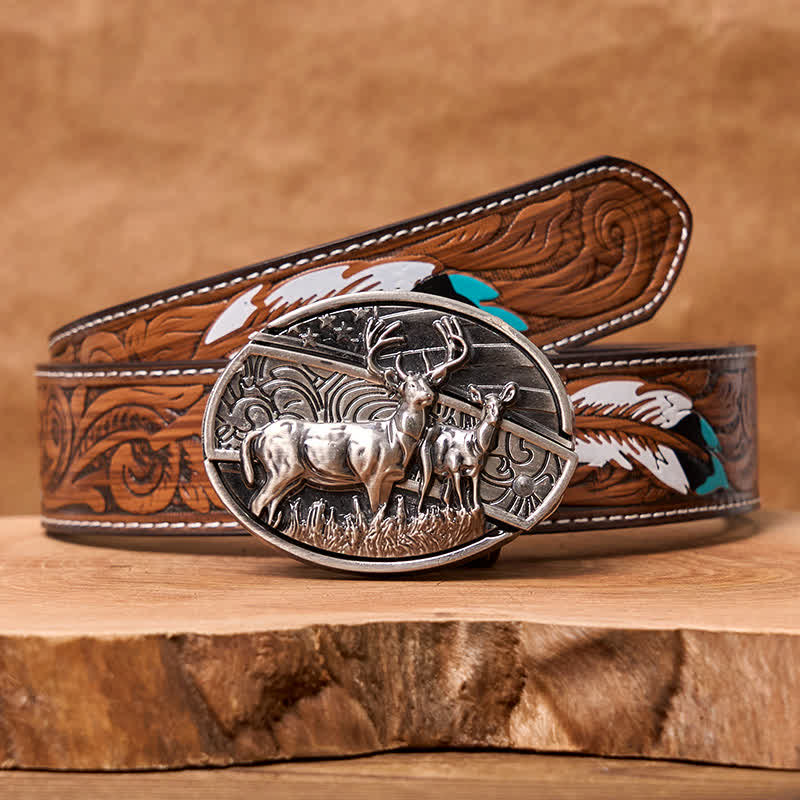 DIY Deer Flag Hidden Folding Knife Leather Belt