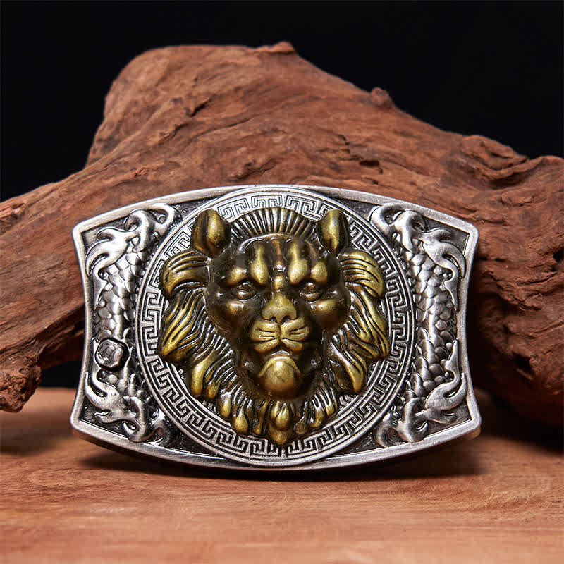 DIY Gold Lion Hidden Folding Knife Leather Belt
