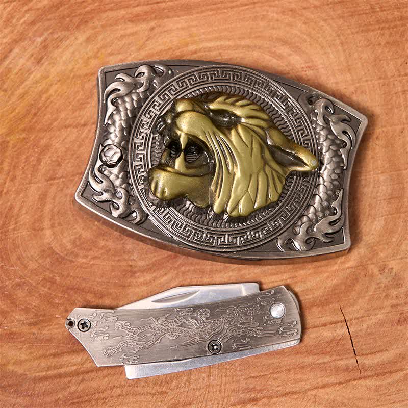 DIY Tiger Hidden Folding Knife Leather Belt