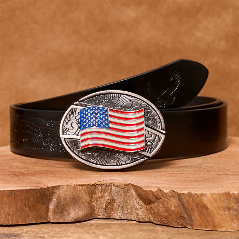 DIY American Flag Hidden Folding Knife Leather Belt