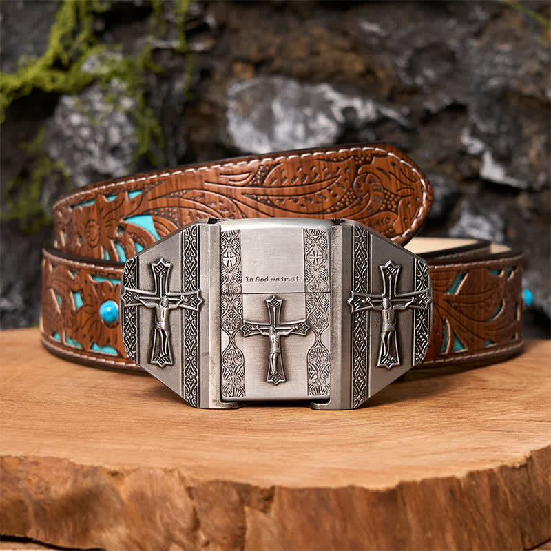 DIY Jesus Cross Leather Belt with Hidden Lighter