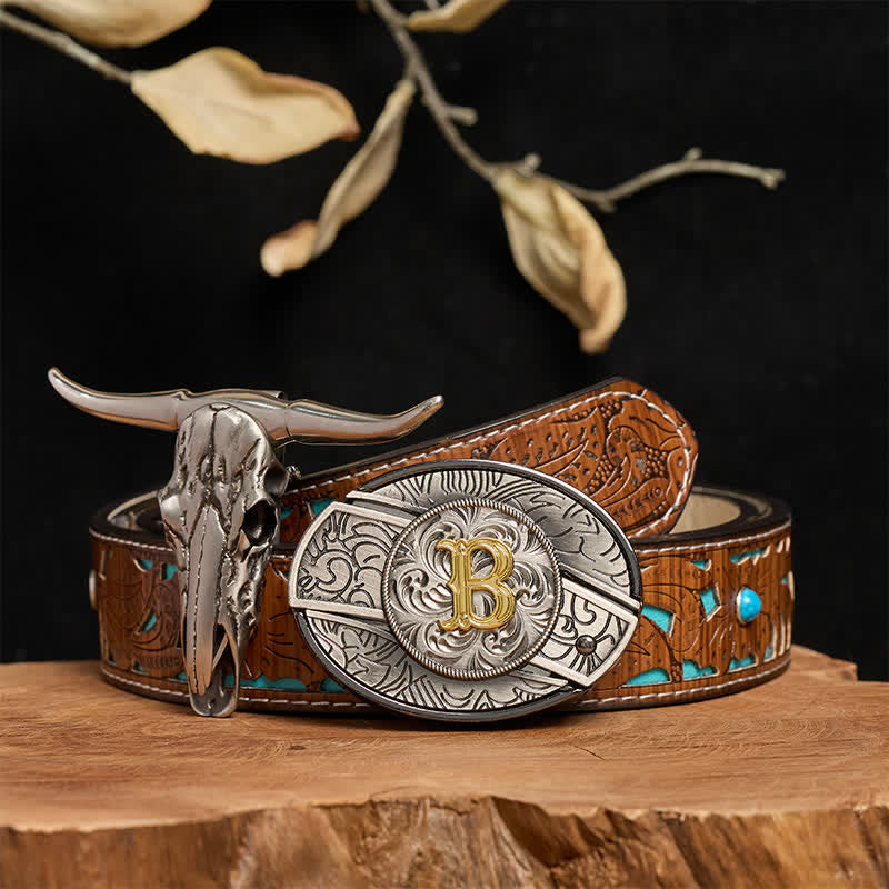 Initial Letter DIY Hidden Knife Belt Buckle Longhorn Pendant Bundle Set