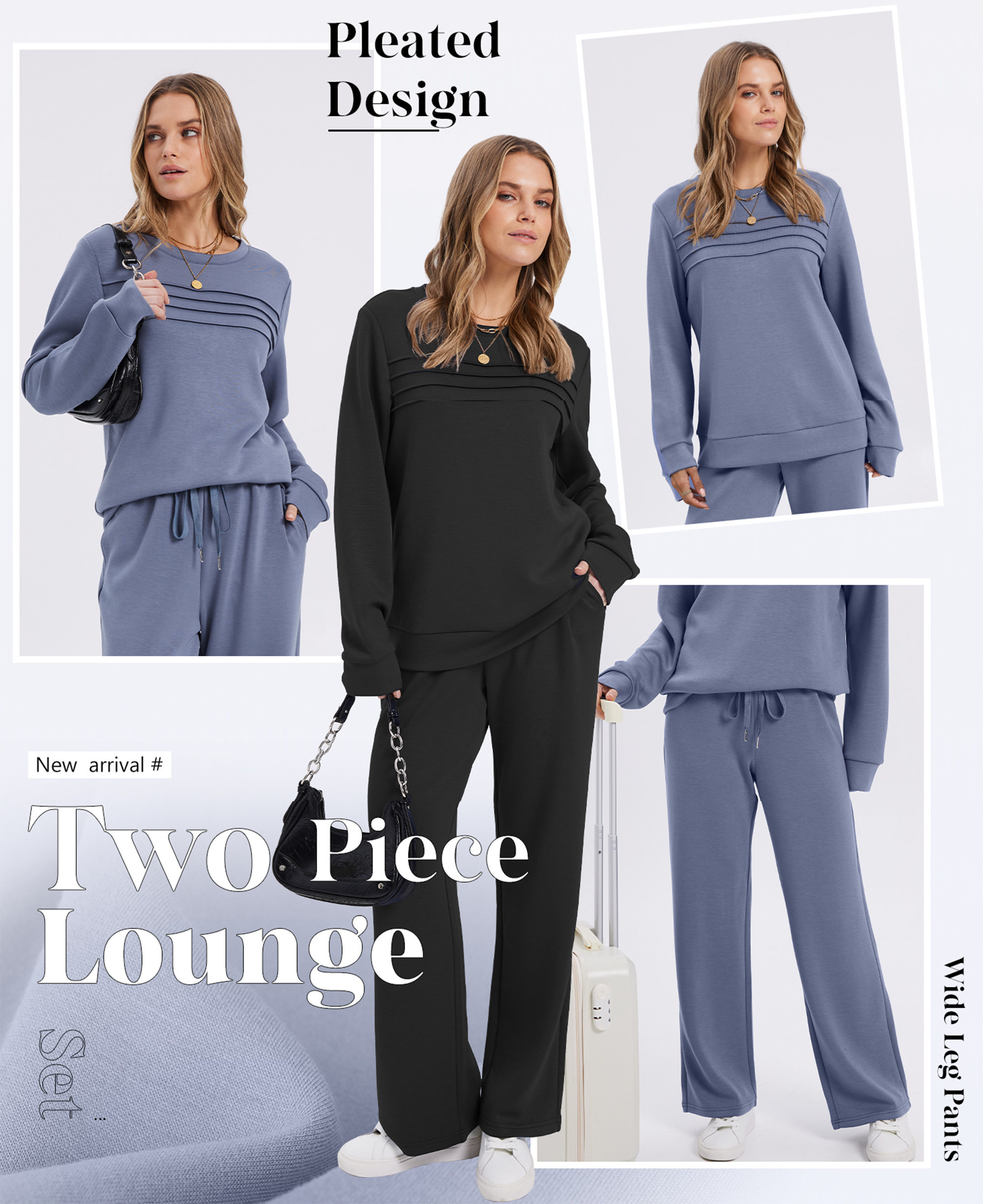 🔥LAST DAY 45% OFF✨Women's Crew Neck Lounge Set - Soft Cotton Top & Drawstring Pants