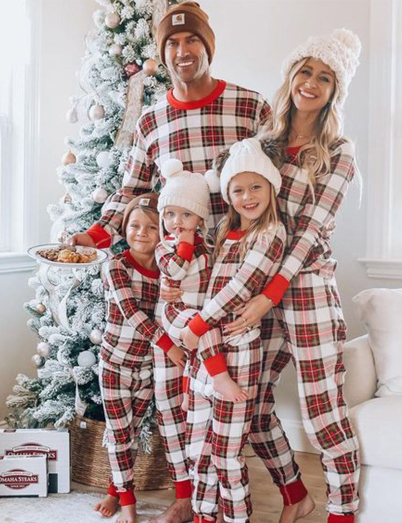Mixed color plaid Matching Family Christmas Pajamas-Dog Pajamas Included