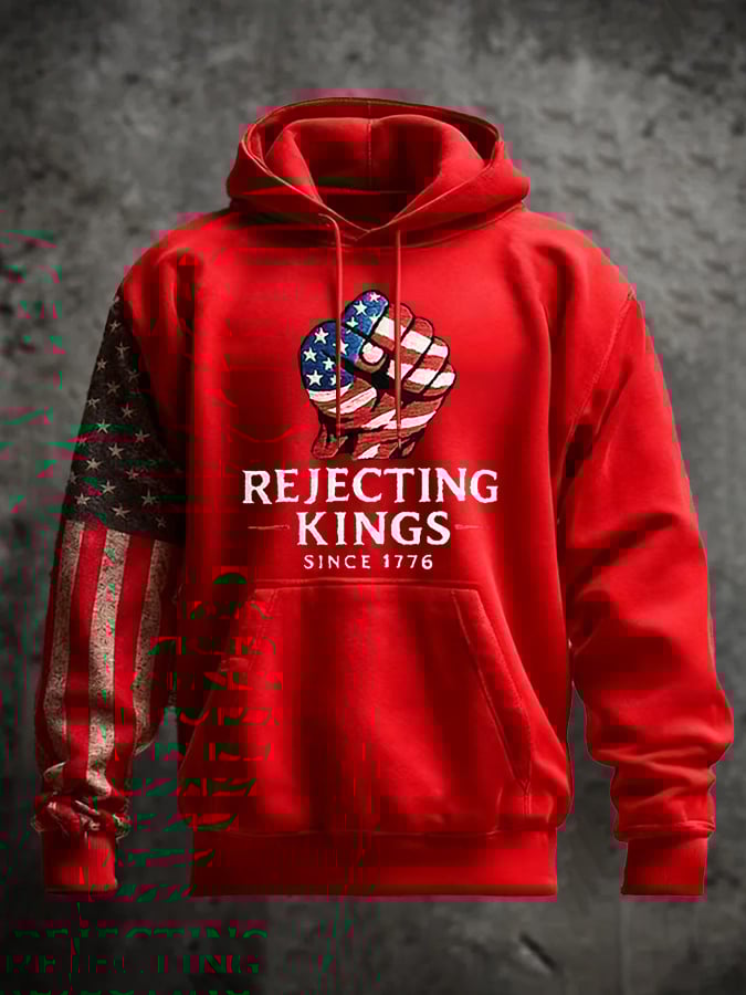 Men's “Rejecting Kings Since 1776â€?Print Long Sleeve Hoodie