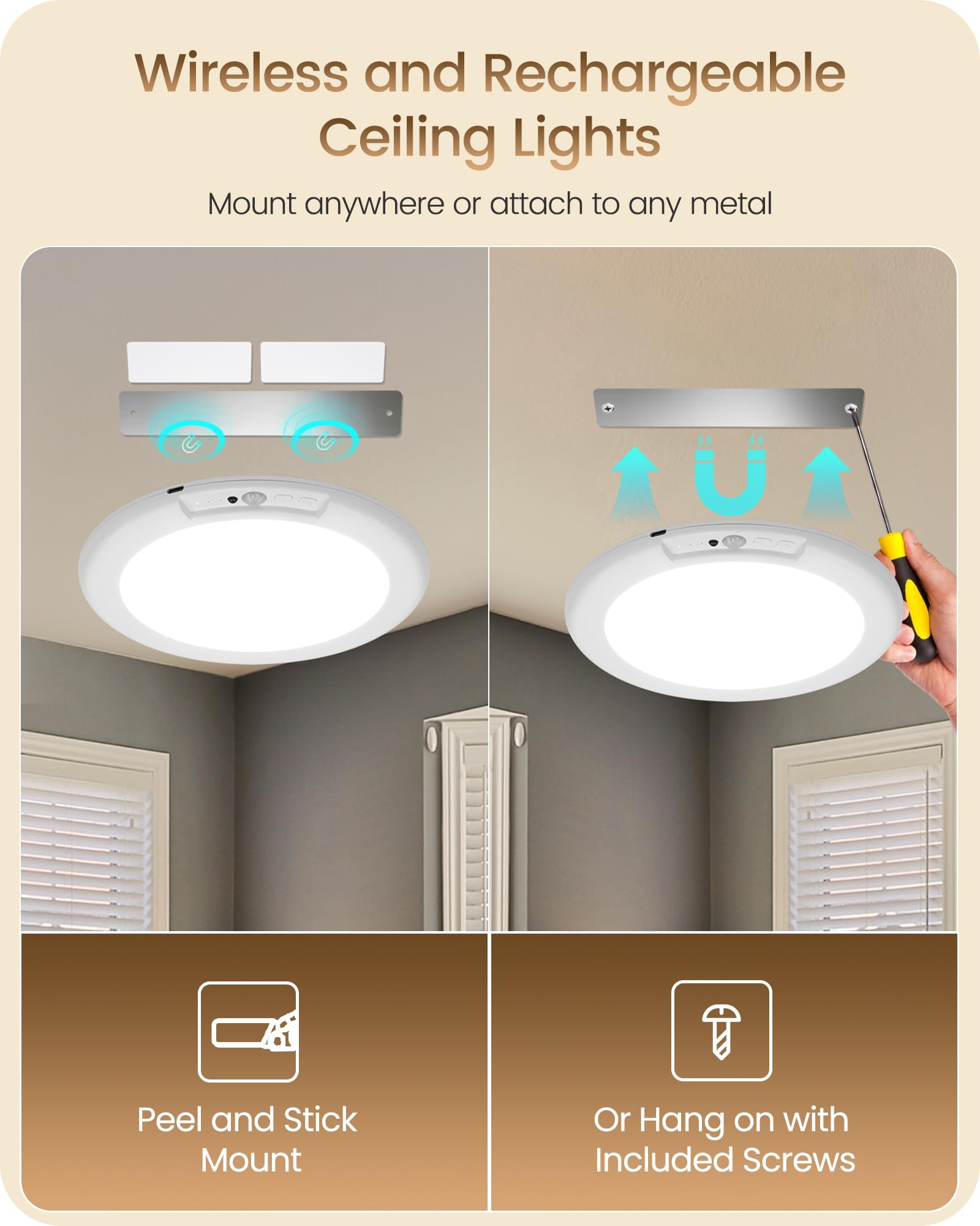 Rechargeable motion sensor ceiling light with remote