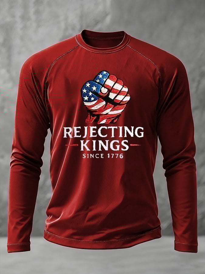 Men's “Rejecting Kings Since 1776â€?Print Raglan Sleeve Printed T-Shirt