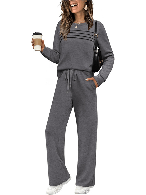 🔥LAST DAY 45% OFF✨Women's Crew Neck Lounge Set - Soft Cotton Top & Drawstring Pants