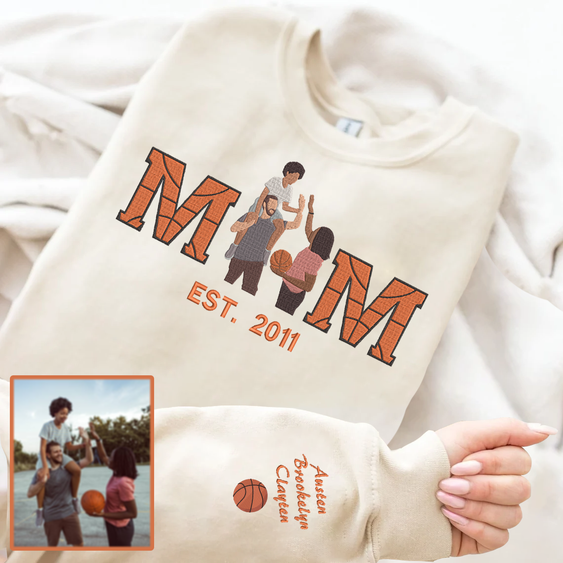 Sweat-shirt à capuche et t-shirt de basket-ball brodé personnalisé pour la fête des mères