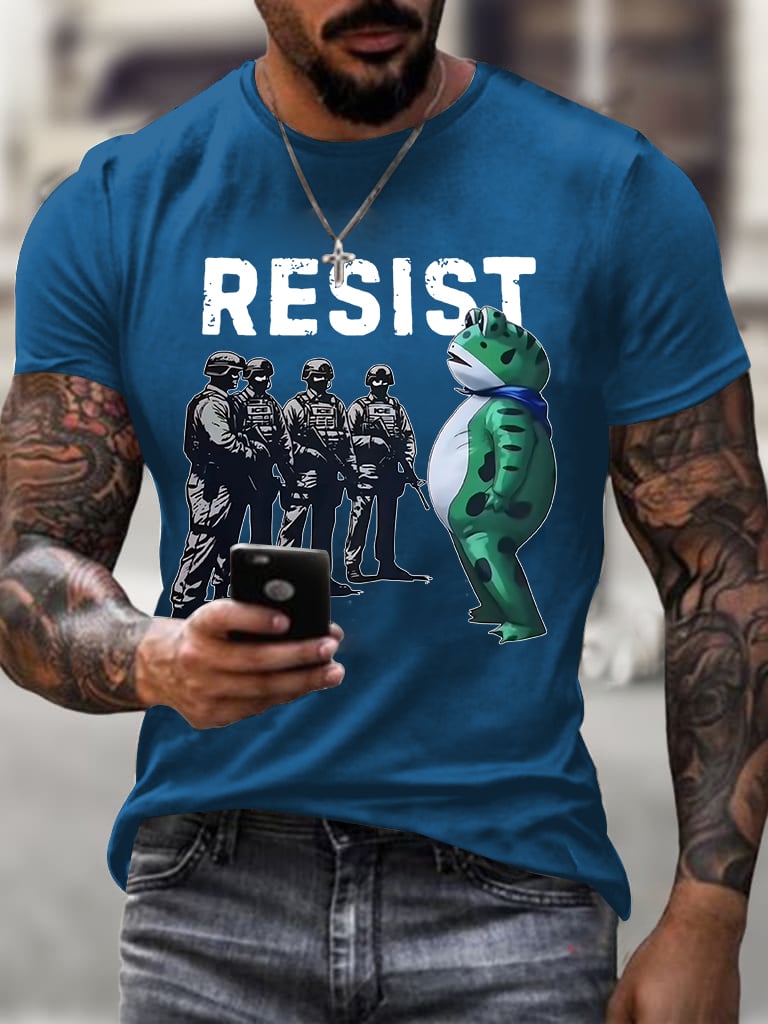 Men's Resist Frog Printed Round Neck T-Shirt