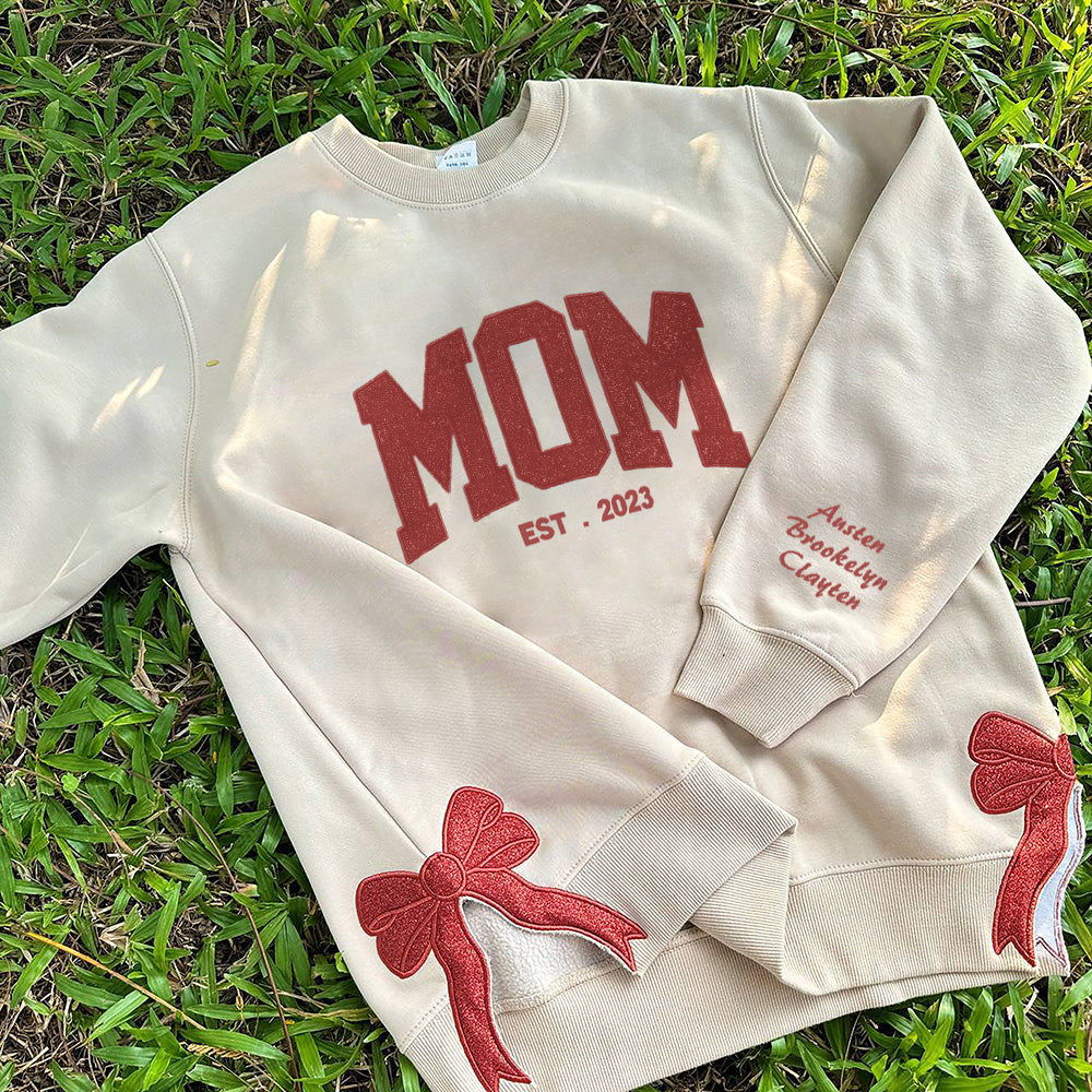 Sweat-shirt à capuche et nœud pailleté brodé de Noël pour maman