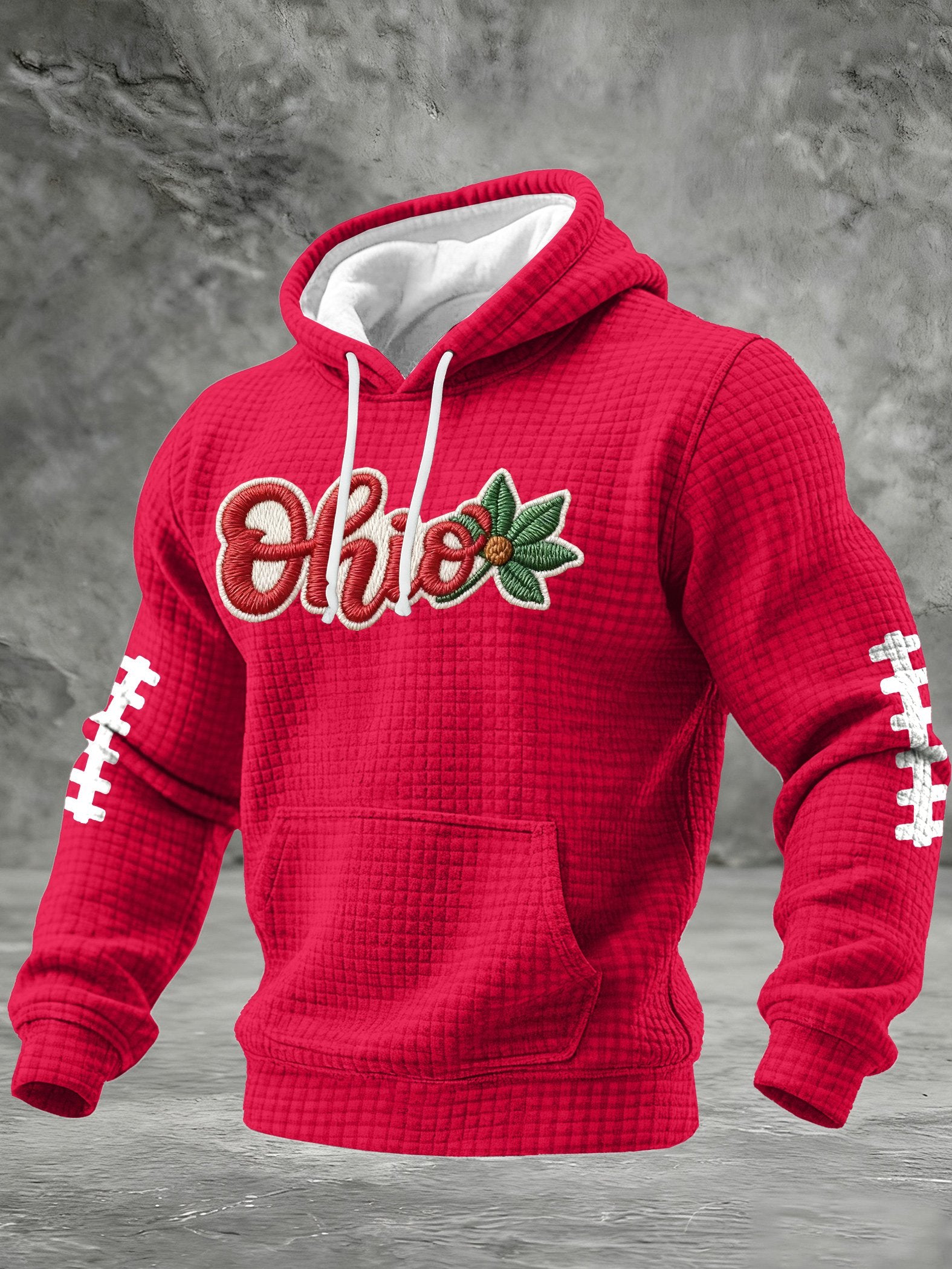 Men's Football Print Checkered Fabric Hooded Sweatshirt