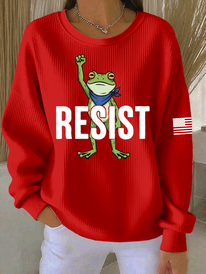 Women's FDT Print Knit Crew Neck Long Sleeve Top