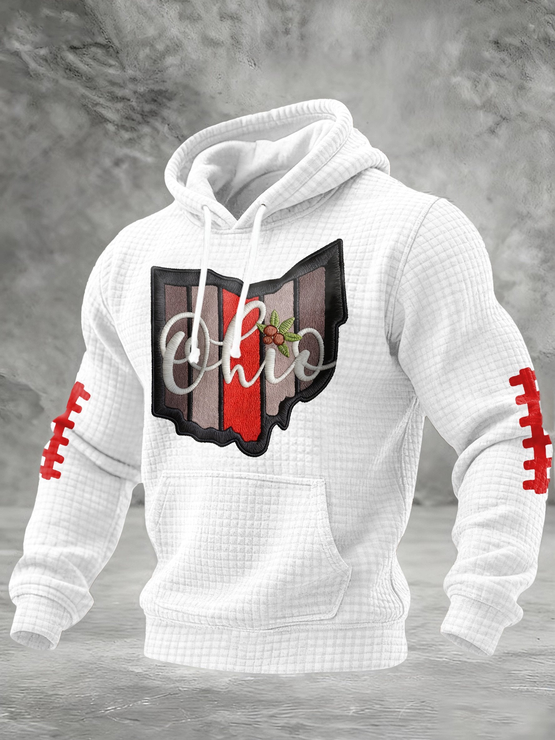 Men's Football Print Checkered Fabric Hooded Sweatshirt
