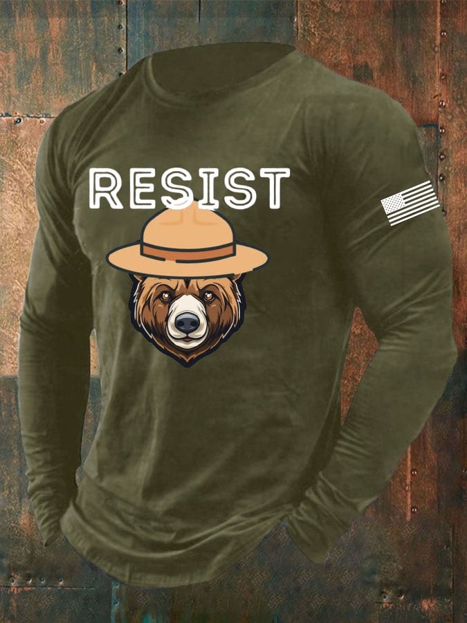 Men's Vintage Bear Resist Printed Casual T-shirt