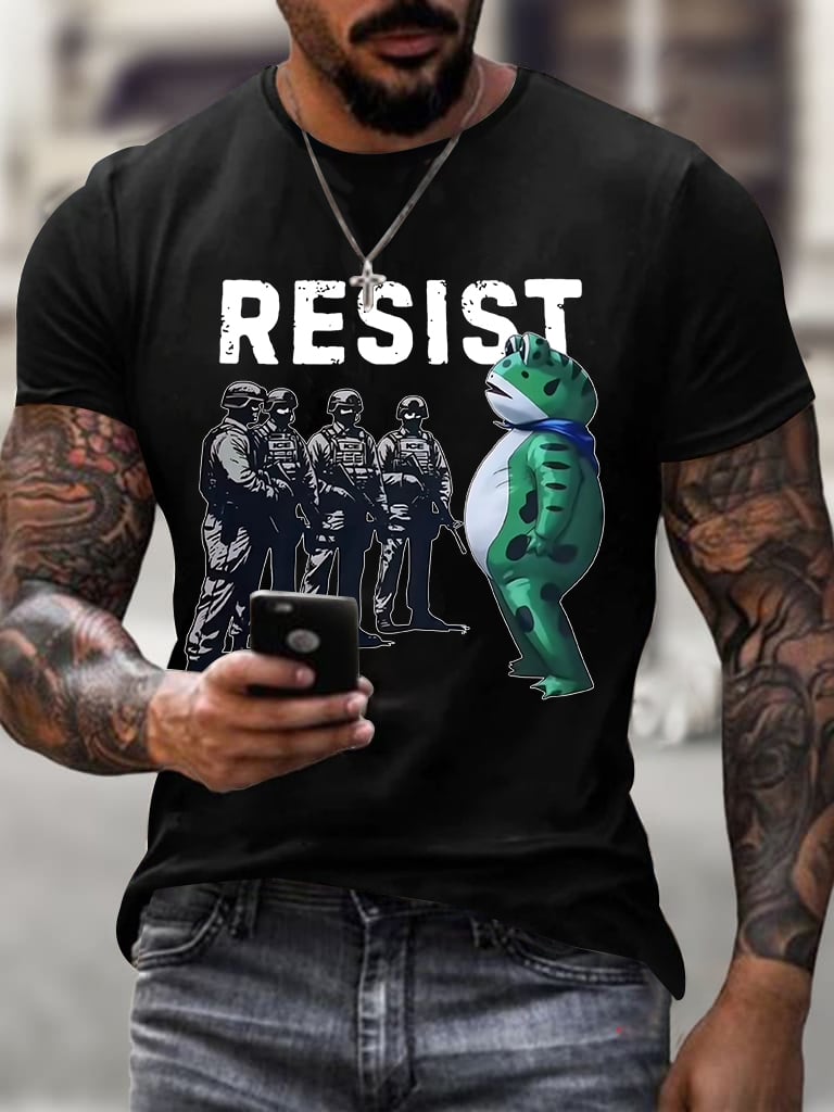 Men's Resist Frog Printed Round Neck T-Shirt