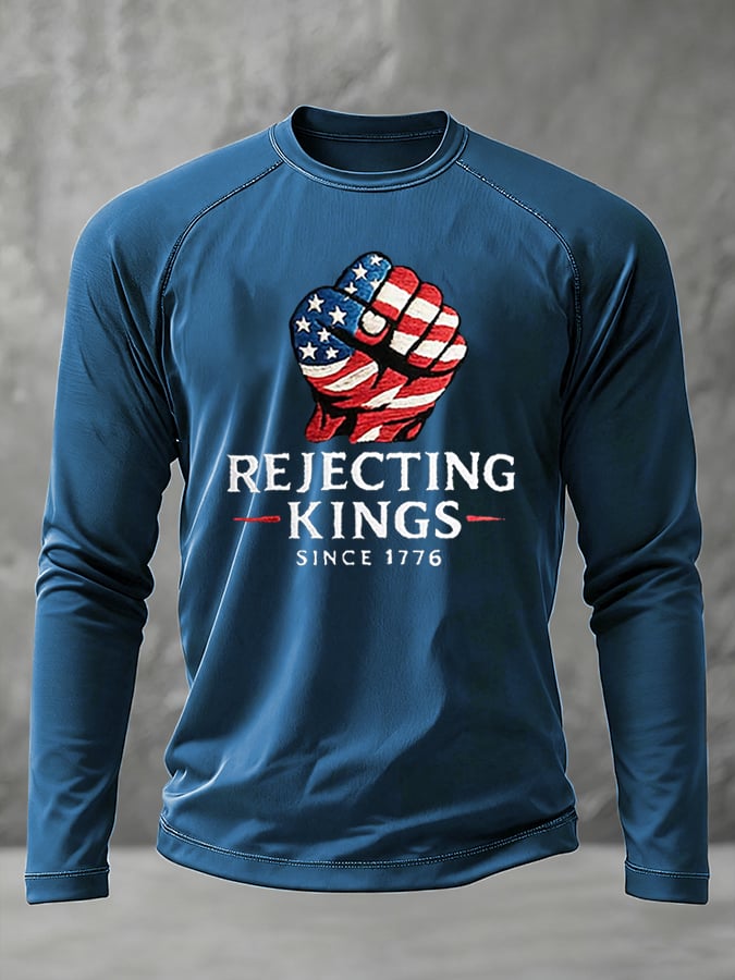 Men's “Rejecting Kings Since 1776â€?Print Raglan Sleeve Printed T-Shirt