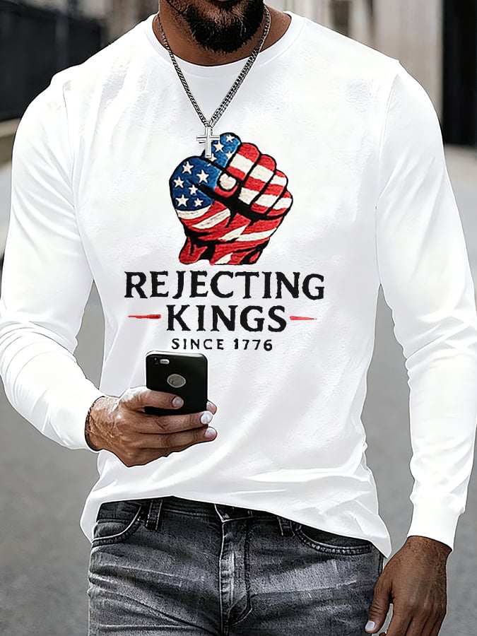 Men'S “Rejecting Kings Since 1776â€?Print Casual T-Shirt