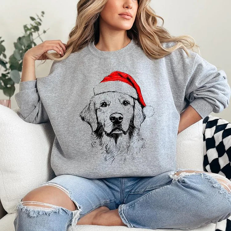 🎄🐾 Furry & Festive! Custom Pet Santa Hat Sweatshirt – Personalized Heat-Pressed Christmas Hoodie for Pet Lovers