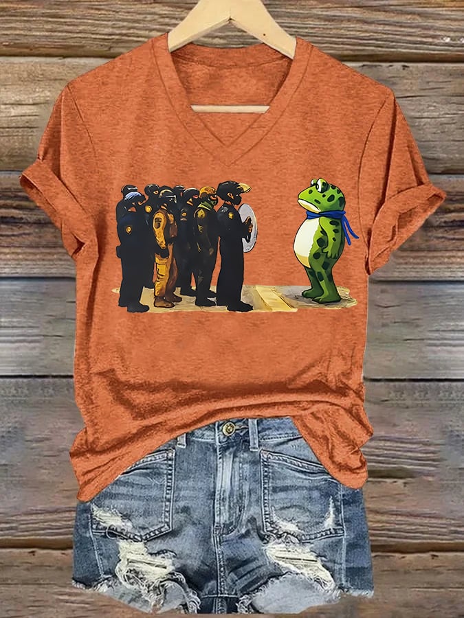V-neck Women's Portland Frog print T-Shirt