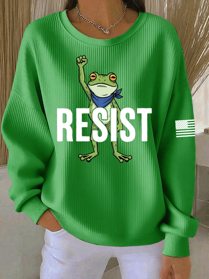 Women's FDT Print Knit Crew Neck Long Sleeve Top