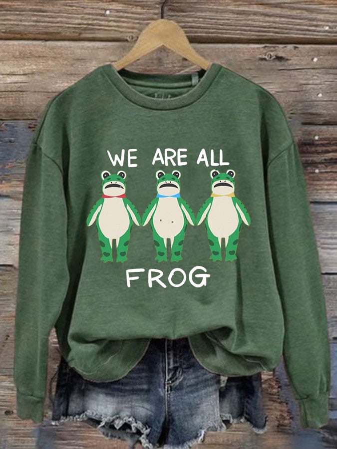Women's We Are All Frog Printed Round Neck Sweatshirt