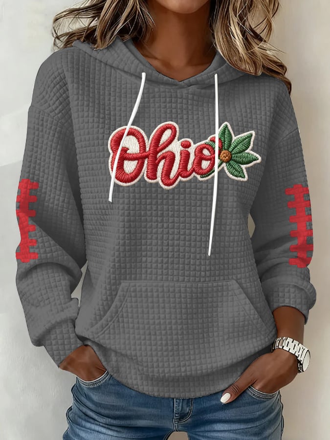 Women's Football Print Waffle Fabric Hooded Sweatshirt