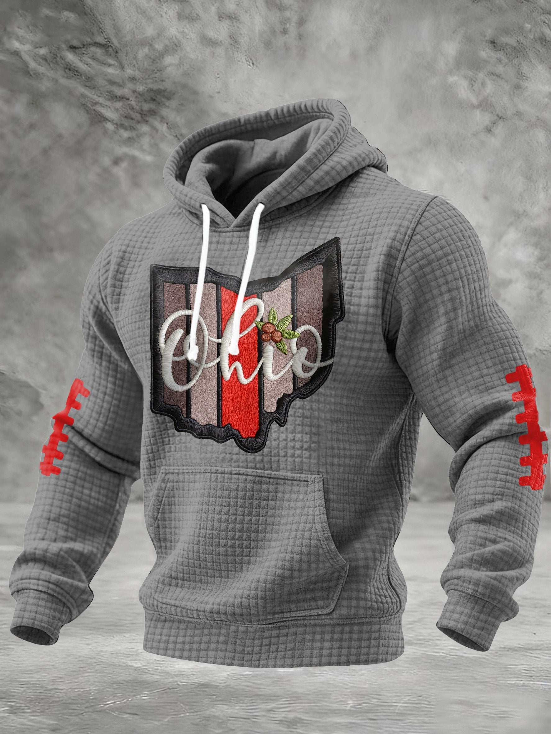 Men's Football Print Checkered Fabric Hooded Sweatshirt