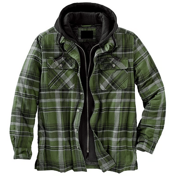 Outdoor Men's Hooded Flannel Shirt Jacket