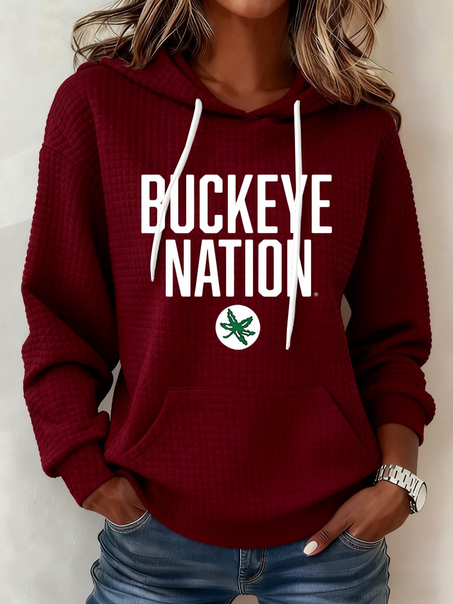 Women's Casual Rugby Print Hooded Sweatshirt