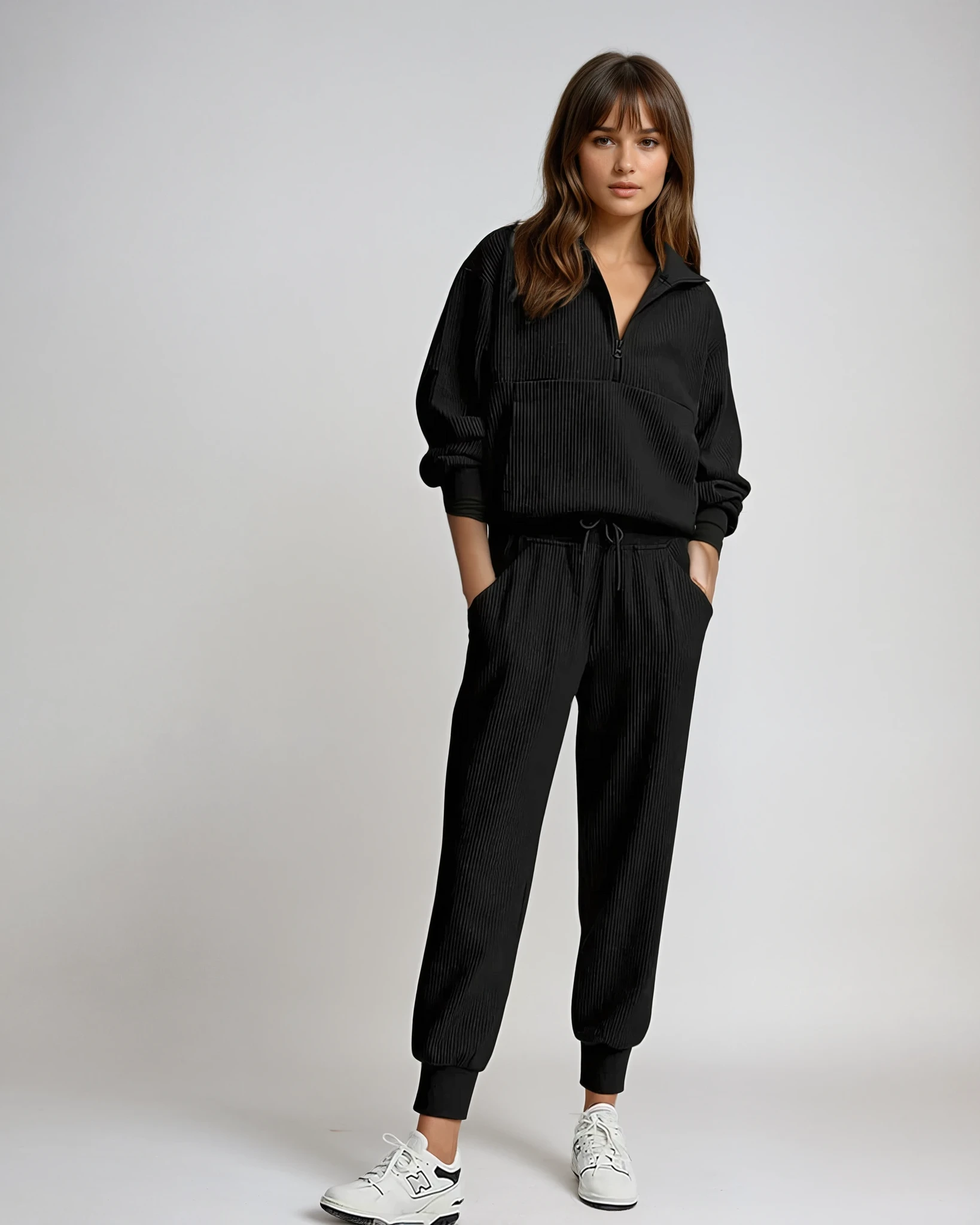 Cozy Ribbed Half-Zip Two-Piece Lounge Set — Effortless Comfort