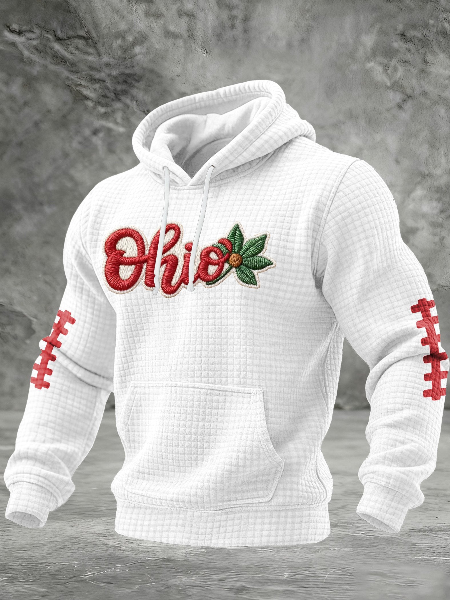 Men's Football Print Checkered Fabric Hooded Sweatshirt