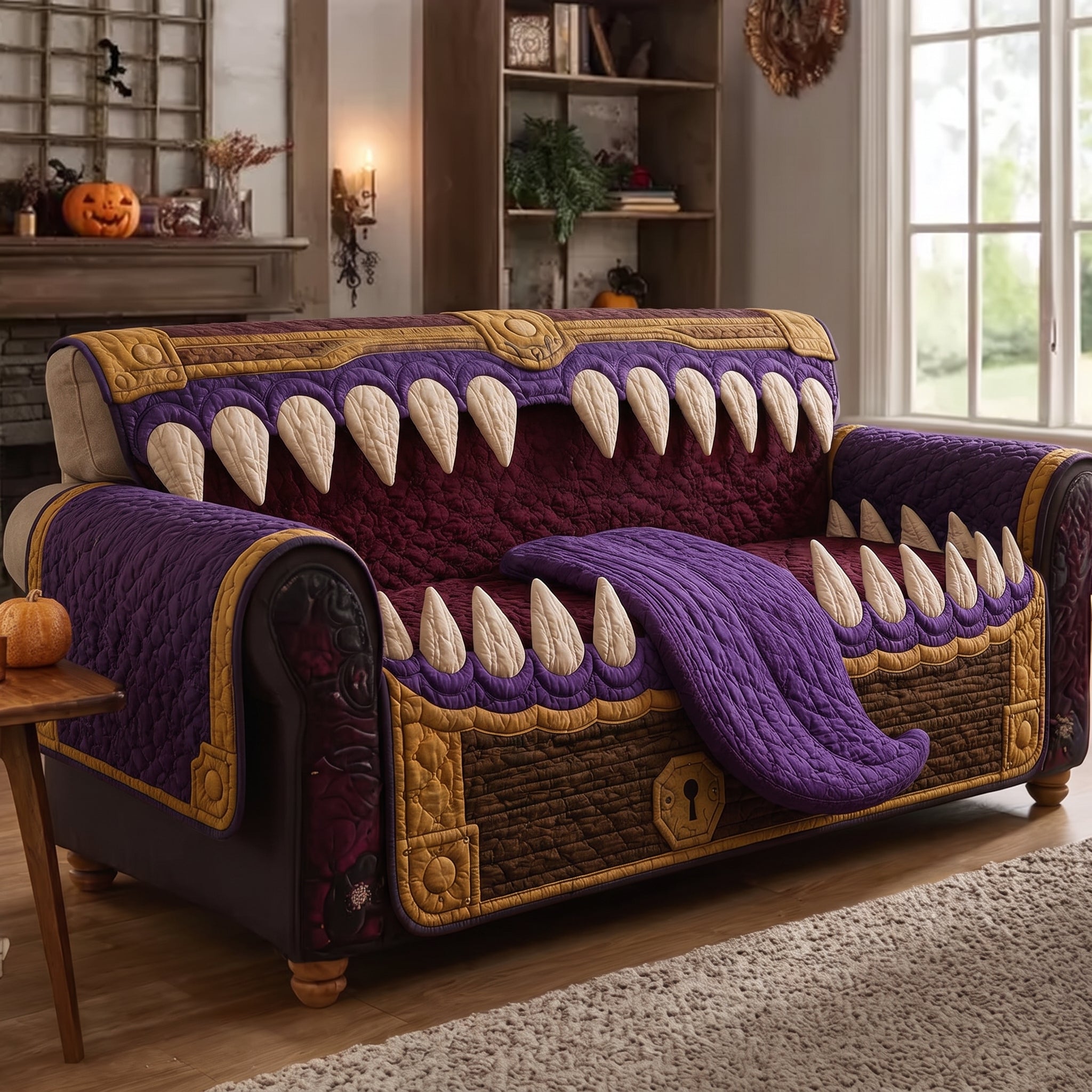 Treasure Chest Monster Quilted Sofa Cover