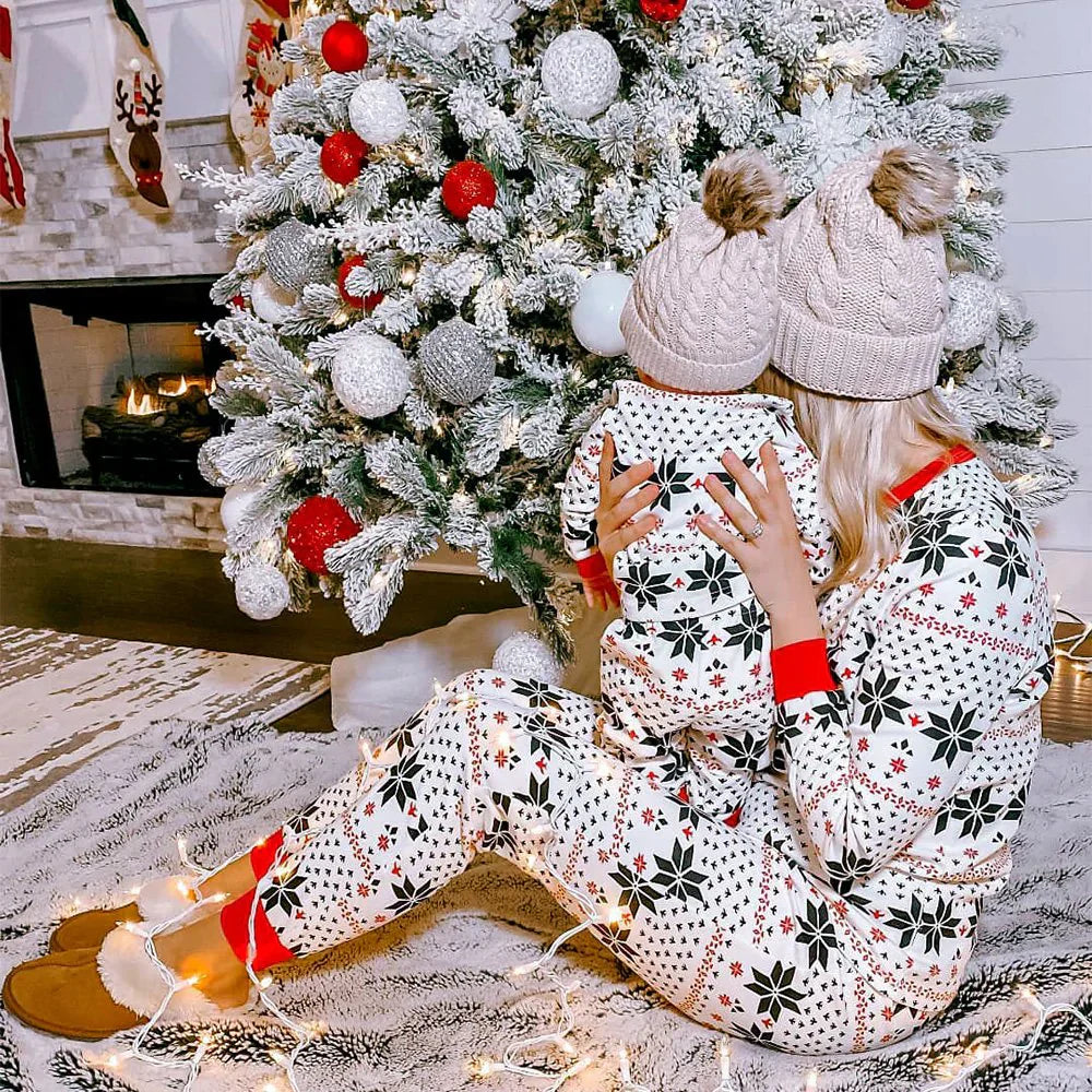 White snowflakes Print Matching Family Christmas Pajamas-Dog Pajamas Included