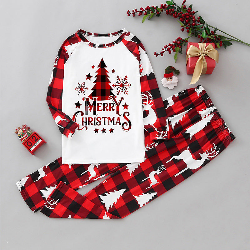 Red Plaid Christmas Tree Pattern Family Matching Pajamas Sets (with Pet's dog clothes)