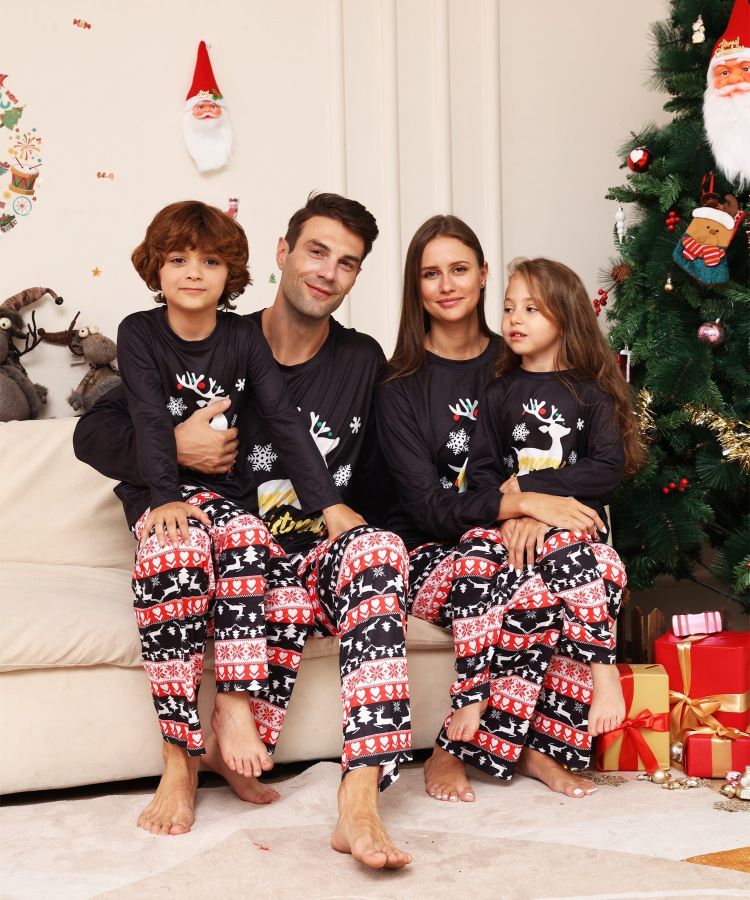 Black Reindeer Matching Family Christmas Pajamas-Dog Pajamas Included