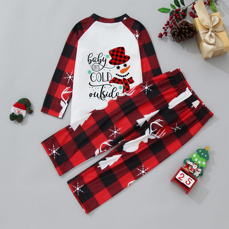 Red Plaid Snowman Pattern Matching Family Christmas Pajamas Sets