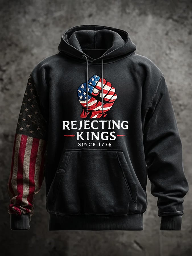Men's “Rejecting Kings Since 1776â€?Print Long Sleeve Hoodie