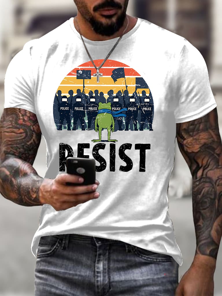 Men's Resist Frog Printed Round Neck T-Shirt
