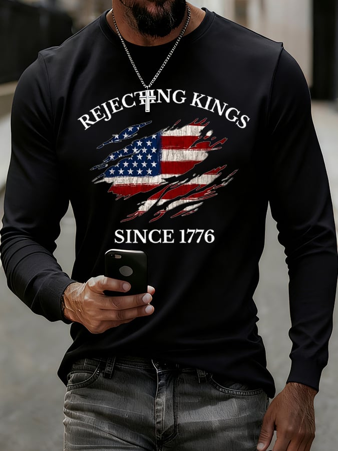 Men'S “Rejecting Kings Since 1776â€?Print Casual T-Shirt