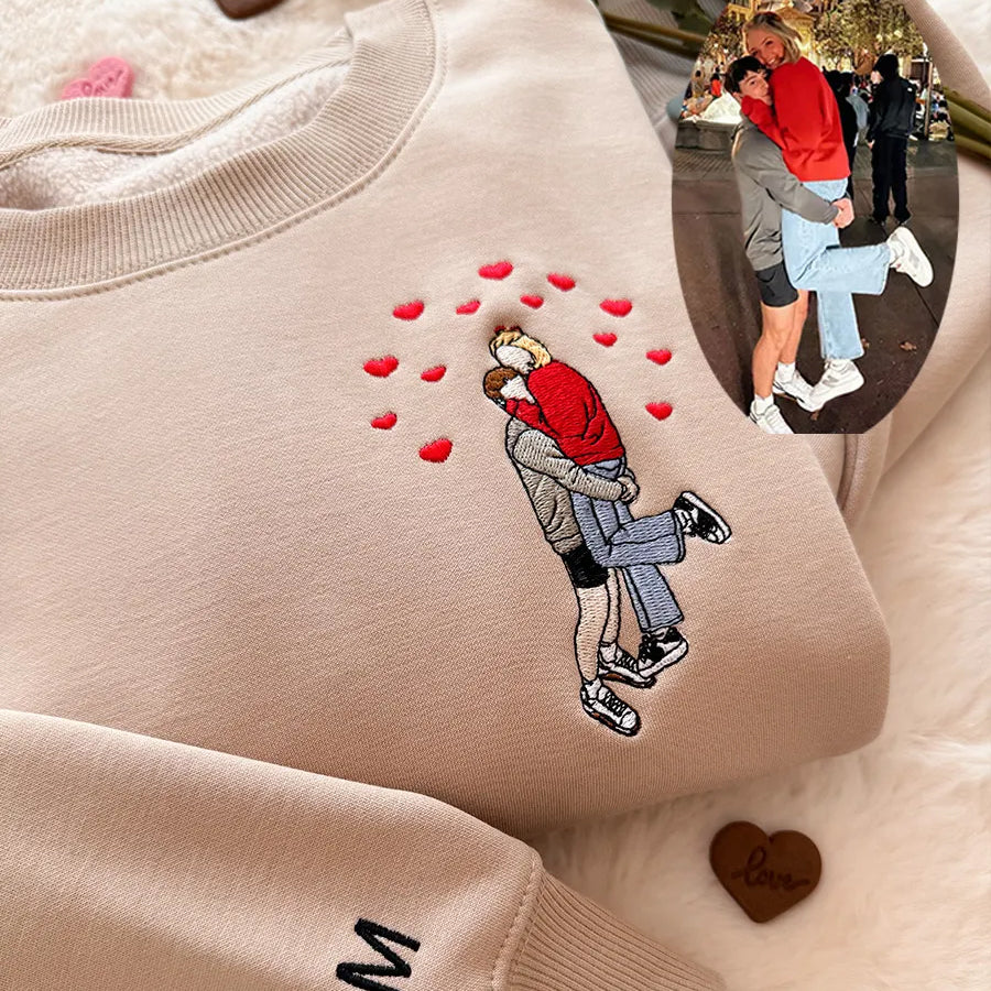 Custom Embroidered Portrait Sweatshirt from Photo • Anniversary & Valentine's Day Gift