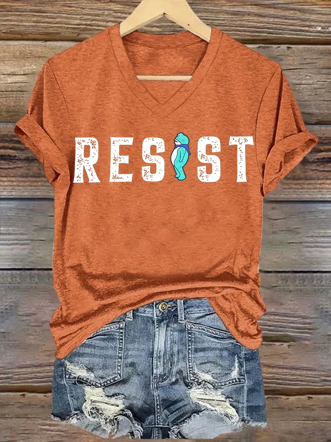 V-neck Women's Portland Frog resist Print T-Shirt