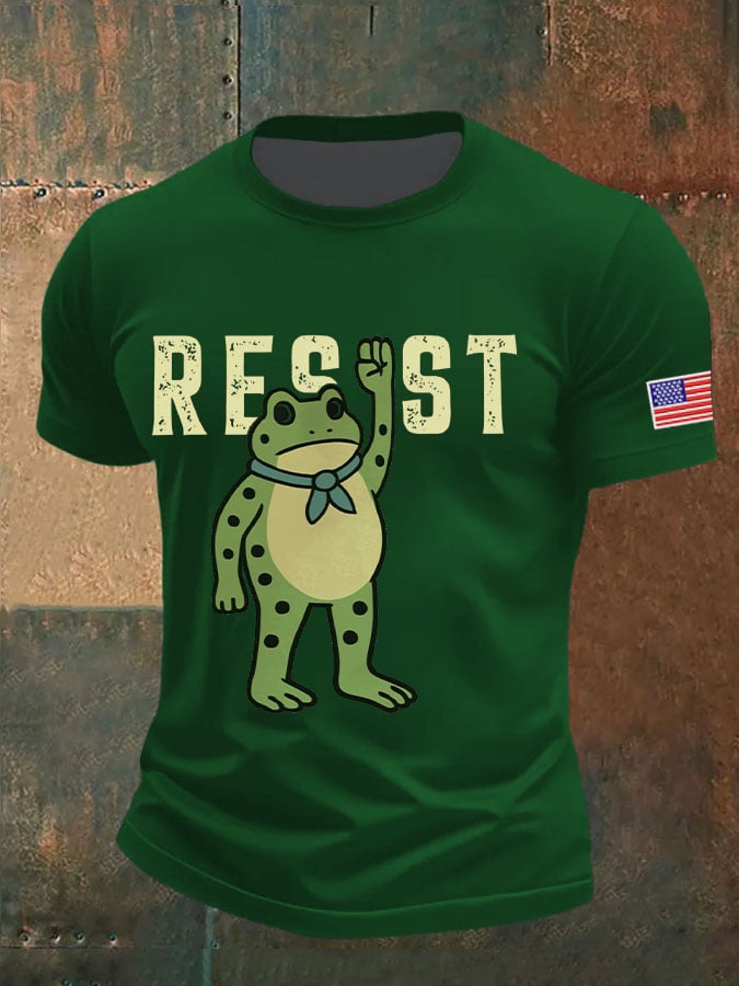 Men's Resist Frog Printed Round Neck T-Shirt