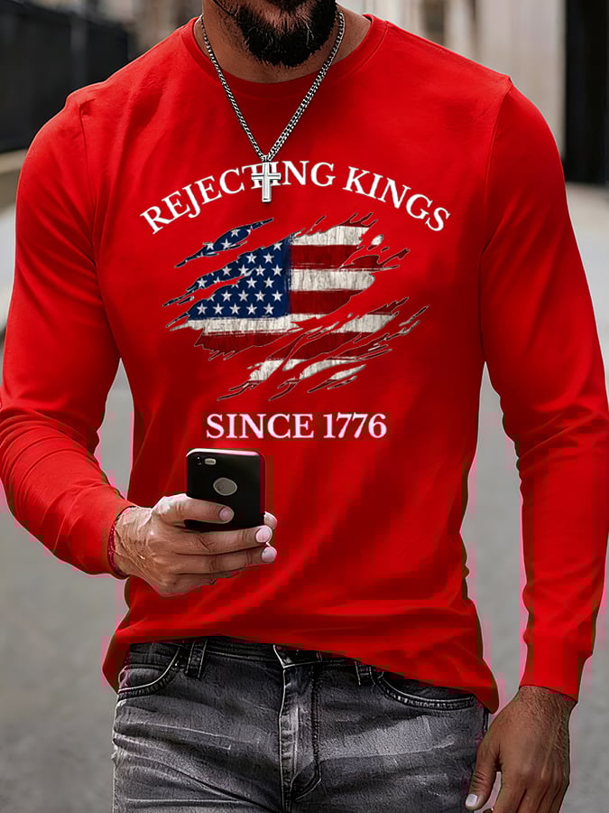 Men'S “Rejecting Kings Since 1776â€?Print Casual T-Shirt