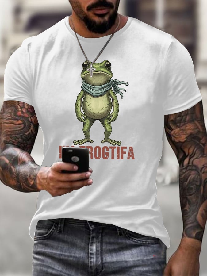 Men's Retro I'm Frogtifa Printed Round Neck T-Shirt