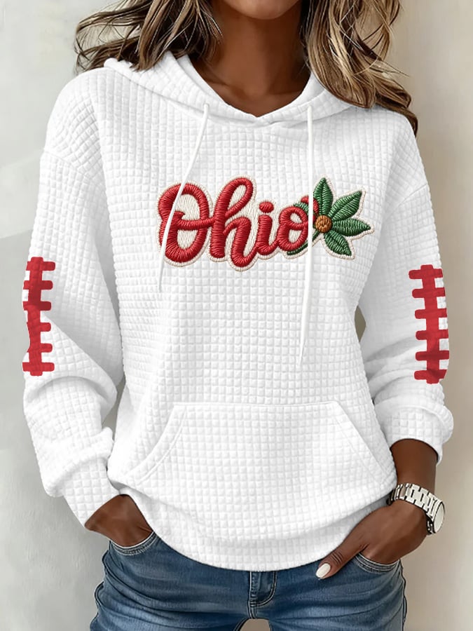 Women's Football Print Waffle Fabric Hooded Sweatshirt
