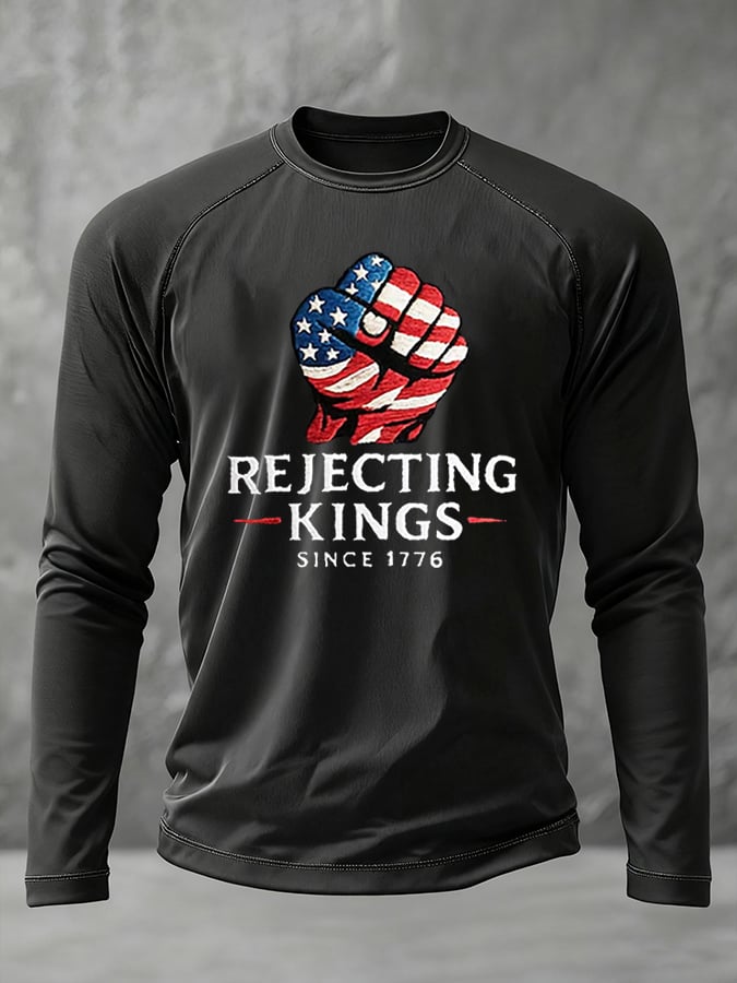 Men's “Rejecting Kings Since 1776â€?Print Raglan Sleeve Printed T-Shirt